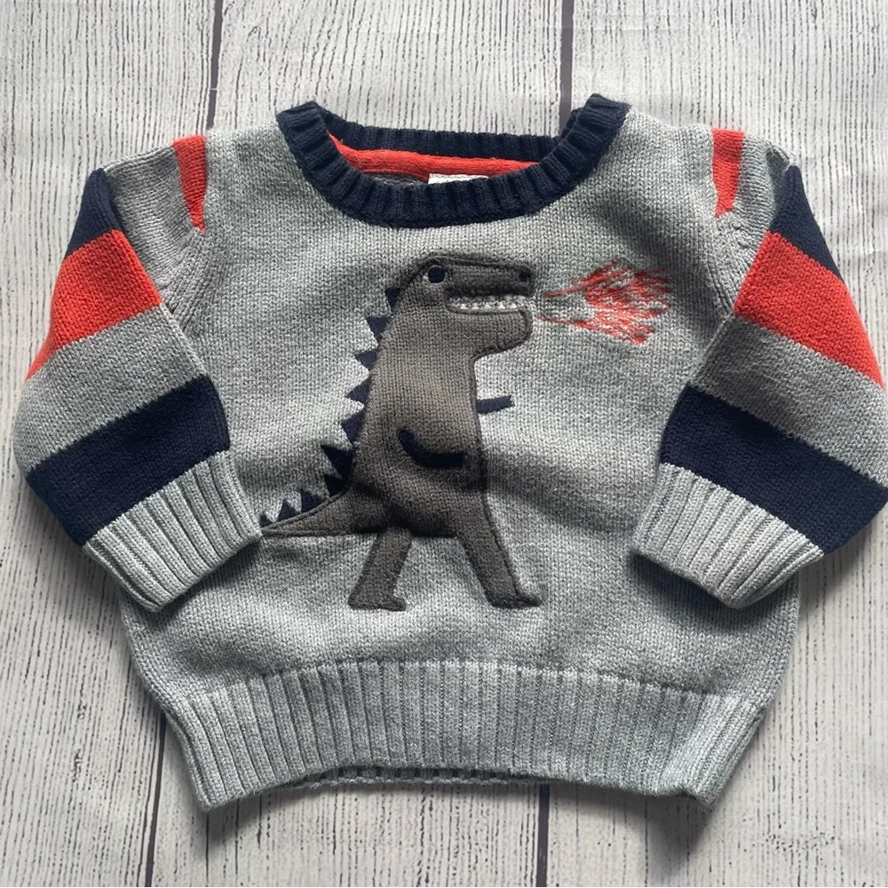 Gymboree Grey T-Rex Sweater Size 6-12 months